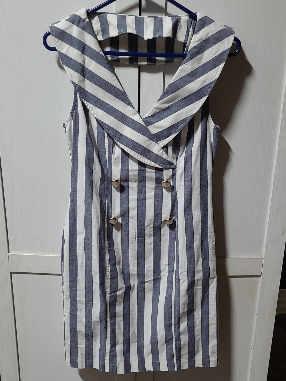 ASOS Size 4 Denim Blue and White Striped Sleeveless Mini Dress